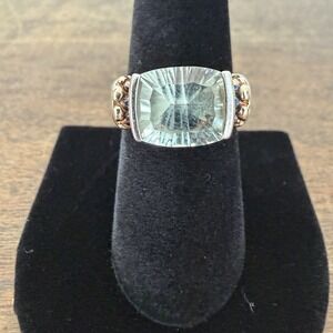 VTG Estate 925 Sterling Silver 18k Gold Prasiolite Green Amethyst Ring Sz 7.25